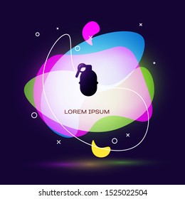 Black Hand grenade icon isolated on dark blue background. Bomb explosion. Abstract banner with liquid shapes. Vector Illustration