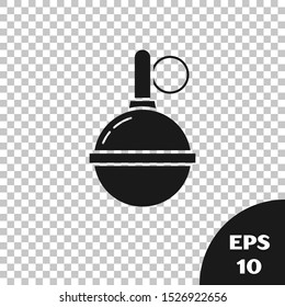Black Hand grenade icon isolated on transparent background. Bomb explosion.  Vector Illustration