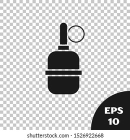 Black Hand grenade icon isolated on transparent background. Bomb explosion.  Vector Illustration