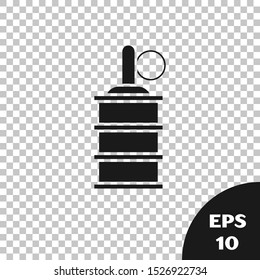 Black Hand grenade icon isolated on transparent background. Bomb explosion.  Vector Illustration