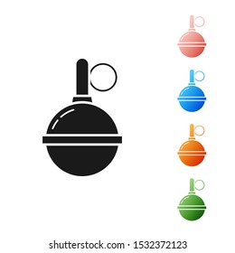 Black Hand grenade icon isolated on white background. Bomb explosion. Set icons colorful. Vector Illustration