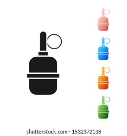 Black Hand grenade icon isolated on white background. Bomb explosion. Set icons colorful. Vector Illustration