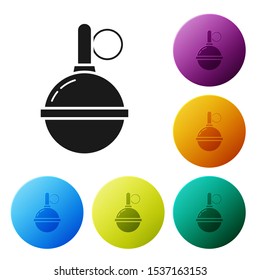Black Hand grenade icon isolated on white background. Bomb explosion. Set icons colorful circle buttons. Vector Illustration