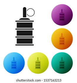Black Hand grenade icon isolated on white background. Bomb explosion. Set icons colorful circle buttons. Vector Illustration