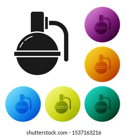 Black Hand grenade icon isolated on white background. Bomb explosion. Set icons colorful circle buttons. Vector Illustration