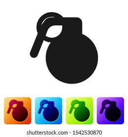 Black Hand grenade icon isolated on white background. Bomb explosion. Set icons in color square buttons. Vector Illustration
