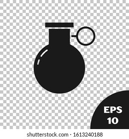 Black Hand grenade icon isolated on transparent background. Bomb explosion.  Vector Illustration