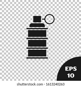 Black Hand grenade icon isolated on transparent background. Bomb explosion.  Vector Illustration