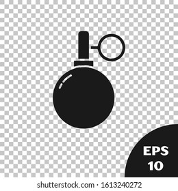 Black Hand grenade icon isolated on transparent background. Bomb explosion.  Vector Illustration