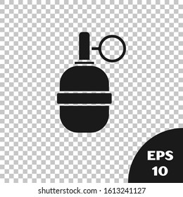 Black Hand grenade icon isolated on transparent background. Bomb explosion.  Vector Illustration