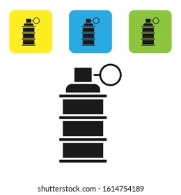 Black Hand grenade icon isolated on white background. Bomb explosion. Set icons colorful square buttons. Vector Illustration