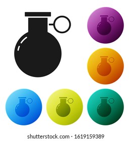 Black Hand grenade icon isolated on white background. Bomb explosion. Set icons colorful circle buttons. Vector Illustration