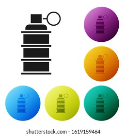 Black Hand grenade icon isolated on white background. Bomb explosion. Set icons colorful circle buttons. Vector Illustration