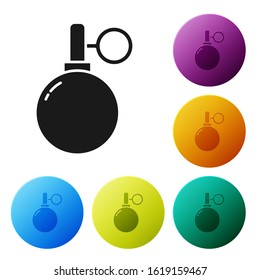 Black Hand grenade icon isolated on white background. Bomb explosion. Set icons colorful circle buttons. Vector Illustration