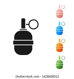 Black Hand grenade icon isolated on white background. Bomb explosion. Set icons colorful. Vector Illustration