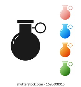 Black Hand grenade icon isolated on white background. Bomb explosion. Set icons colorful. Vector Illustration