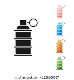 Black Hand grenade icon isolated on white background. Bomb explosion. Set icons colorful. Vector Illustration