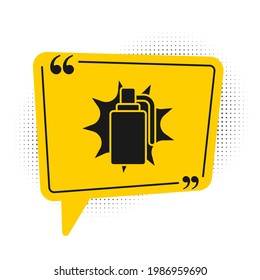 Black Hand grenade icon isolated on white background. Bomb explosion. Yellow speech bubble symbol. Vector