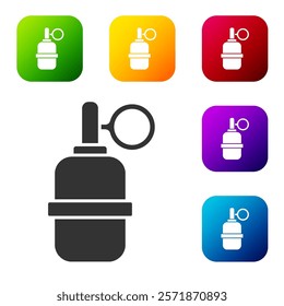 Black Hand grenade icon isolated on white background. Bomb explosion. Set icons in color square buttons. Vector