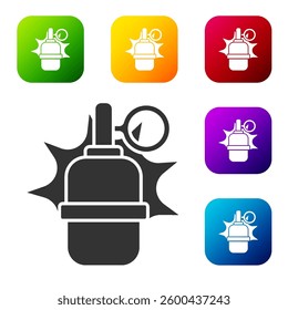 Black Hand grenade icon isolated on white background. Bomb explosion. Set icons in color square buttons. Vector
