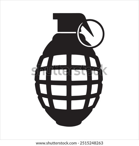 Black hand grenade silhouette, vector illustration on a white background. Ideal for military, tactical, and explosive-themed designs.