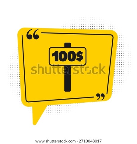 Black Hand holding auction paddle icon isolated on white background. Bidding concept. Auction competition. Hands rising signs with BID inscriptions. Yellow speech bubble symbol. Vector
