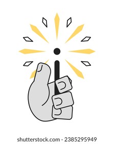 Black hand holding sparks bengal light cartoon hand outline illustration. African american christmas celebration 2D isolated black and white vector image. Xmas flat monochromatic drawing clip art