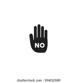 Black hand icon with "no". Stop sign vector illustration on white background.