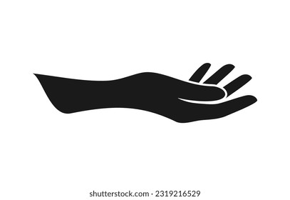 Black hand icon with palm up isolated on white background. Vector illustration