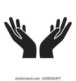 Black hand icon with palm up isolated on white background vector illustration