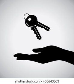 Black Hand With Black Key Icon On Grey Background