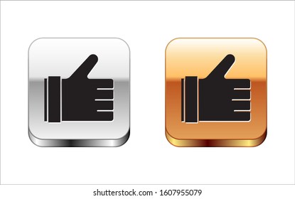 Black Hand like icon isolated on white background. Silver-gold square button. Vector Illustration
