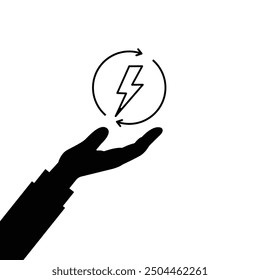 schwarze Hand wie einfache Steuerung Stromsparsymbol. Flatstyle-Trend modernes Nachhaltigkeit Logo Grafikdesign Element einzeln auf Weiß. Konzept