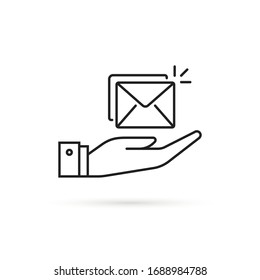 black hand like thin line inbox icon. flat stroke style trend modern logotype graphic lineart art design isolated on white background. concept of you've got mail and full inbox or mailbox symbol