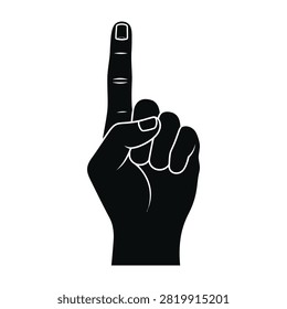 A black hand with the middle finger raised in a gesture of protest or defiance on white background