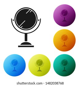 Black Hand mirror icon isolated on white background. Set icons colorful circle buttons. Vector Illustration