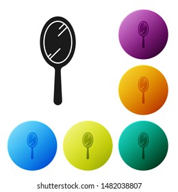 Black Hand mirror icon isolated on white background. Set icons colorful circle buttons. Vector Illustration