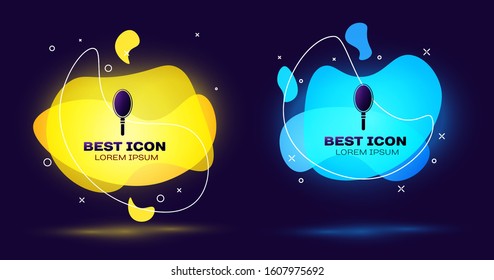 Black Hand mirror icon isolated on blue background. Set abstract banner with liquid shapes. Vector Illustration