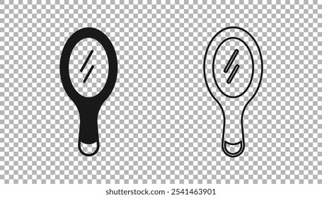 Schwarzes Handspiegelsymbol einzeln auf transparentem Hintergrund.  Vektorgrafik