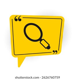 Black Hand mirror icon isolated on white background. Yellow speech bubble symbol. Vector