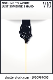 The black hand of a monster from the gap holds the rope. Prank, lure, catch. Vector mock-up for design. 