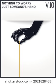 The black hand of a monster from the gap holds the rope. Prank, lure, catch. Vector mock-up for design.  