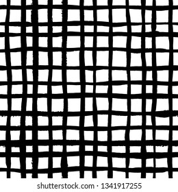 Black hand painted grid. Seamless vector pattern