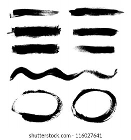 Black hand painted vector abstract brush strokes  and circles collection