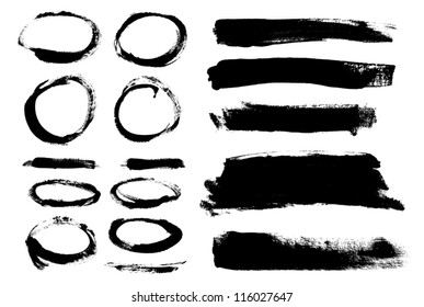 Black hand painted vector abstract brush strokes  and circles collection