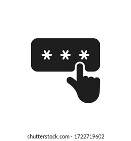 black hand pointer like password button. concept of closed site access or forgot login or cybersecurity. simple flat modern secure registrer logotype graphic design illustration isolated on white