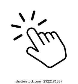 black hand pointer symbol flat design template. Computer mouse click cursor in transparent background black colour