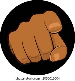 Black hand pointing finger towards you gesture on dark round background we want to recruit you