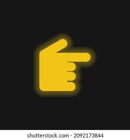 Apuntar de mano negra al icono del neón amarillo brillante derecho