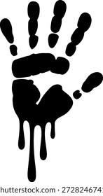 Silueta negra de la impresión de la mano con la pintura que gotea